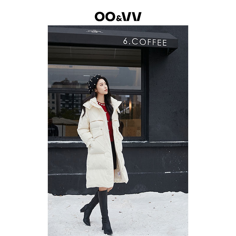 oo&vv【冬季热销】2025新款羽绒服可拆连帽保暖休闲长款上衣女冬