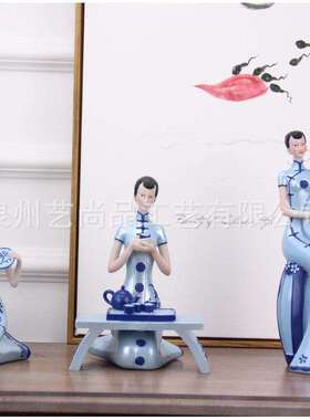 中国风旗袍仕女新中式高端装饰品艺术家居玄关酒柜博古架客厅摆件