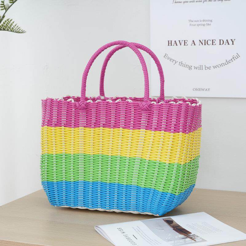 塑料菜篮子手工编织手提篮野外水果收纳筐编织手提包,淘宝优惠券,粉丝福利购,淘宝优惠卷