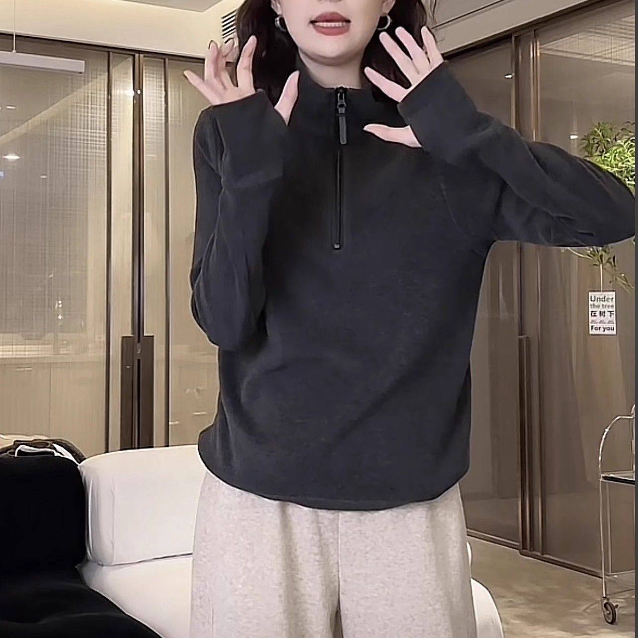 新款韩式女士德绒立领拉链卫衣女大码宽松型百搭叠穿内搭显瘦上衣,淘宝优惠券,粉丝福利购,淘宝优惠卷