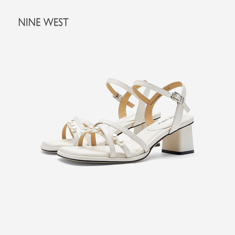 Nine West/玖熙2025年时装凉鞋女一字带时尚珍珠高跟鞋女,淘宝优惠券,粉丝福利购,淘宝优惠卷