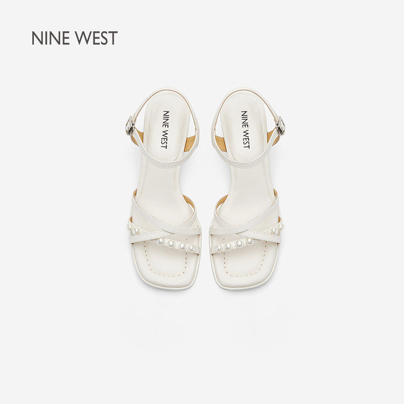 Nine West/玖熙2025年时装凉鞋女一字带时尚珍珠高跟鞋女,淘宝优惠券,粉丝福利购,淘宝优惠卷