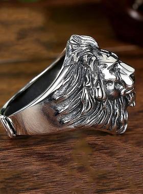 男士镀银霸气狮子戒指