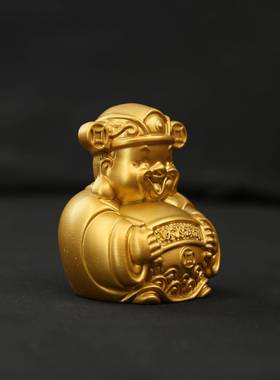 财源广进财神爷金色工艺品摆件客厅桌面玄关家居装饰实心小财神