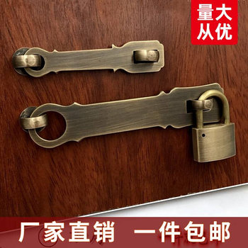 lock ທອງແດງບໍລິສຸດແບບຈີນ, lock ປະຕູວັດຖຸບູຮານ, bolt ປະຕູ, padlock, buckle ປະຕູ, ປະຕູດັງໄມ້, buckle ທອງແດງເຕັມ retro, lock ຫນາ