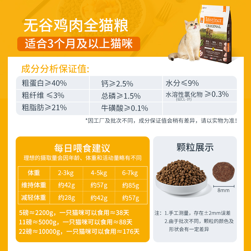 【官方旗舰店】Instinct天然百利进口无谷鲜鸡肉全猫粮22磅/10kg-图1