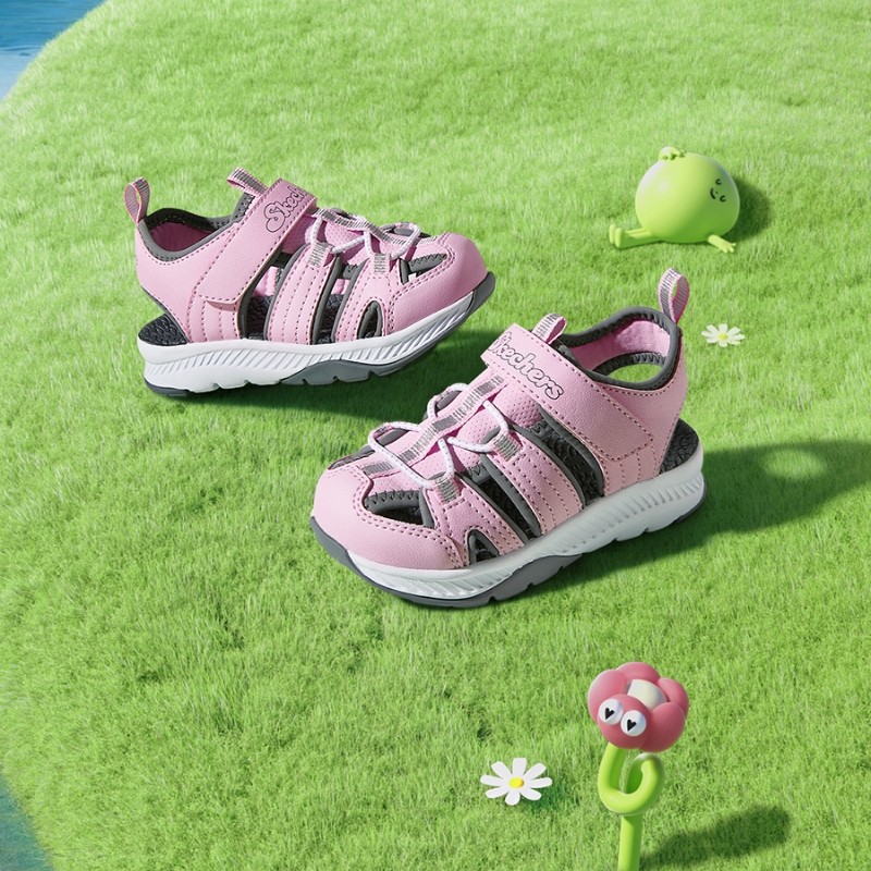 Skechers斯凯奇女小童魔术贴包头凉鞋夏季防滑缓震大头鞋303025N,淘宝优惠券,粉丝福利购,淘宝优惠卷