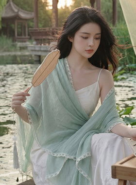 湖边拍照丝巾披肩外搭两用大西北