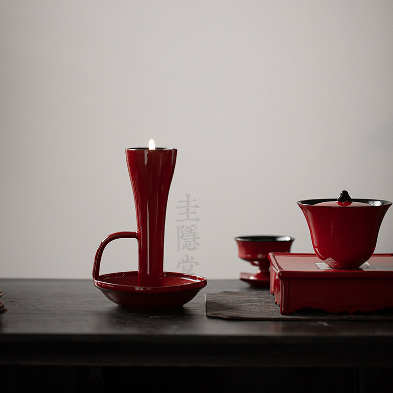圭隐堂故宫红陶瓷蜡烛台中国红茶室氛围感禅意茶道摆件茶几装饰品,淘宝优惠券,粉丝福利购,淘宝优惠卷
