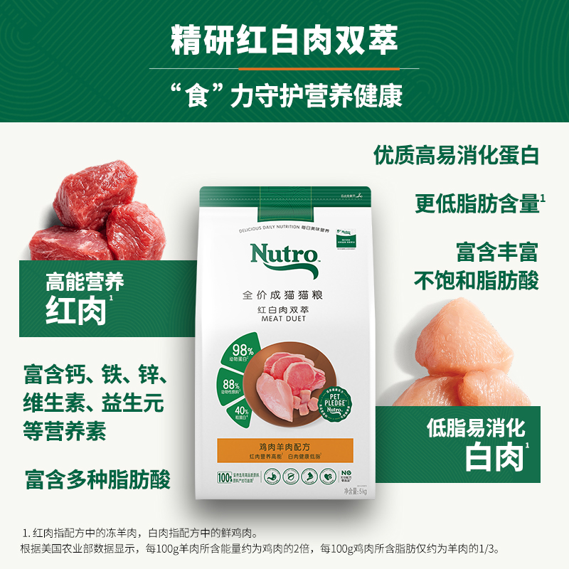 Nutro美士旗舰店正品猫粮红白肉配方无谷高蛋白全价通用成猫1.8kg