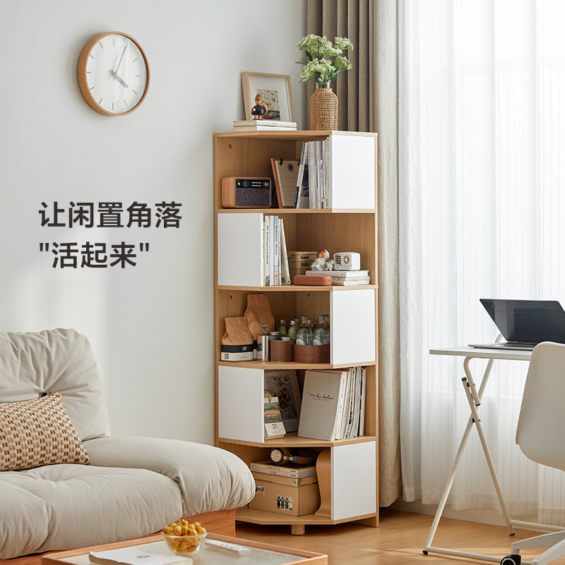 林氏办公书架落地置物架靠墙多层转角书柜家用客厅林氏木业LS787_虎窝淘