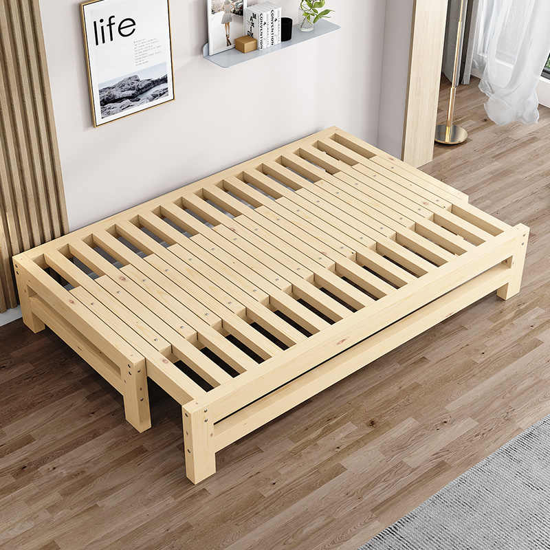 环保实木松木沙发床两用多功能小户型伸缩床儿童抽拉床推拉拼接床