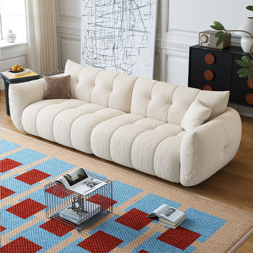 云枕法式奶油风直排沙发现代简约客厅大小户型布艺雪尼尔羊羔绒 - 图1