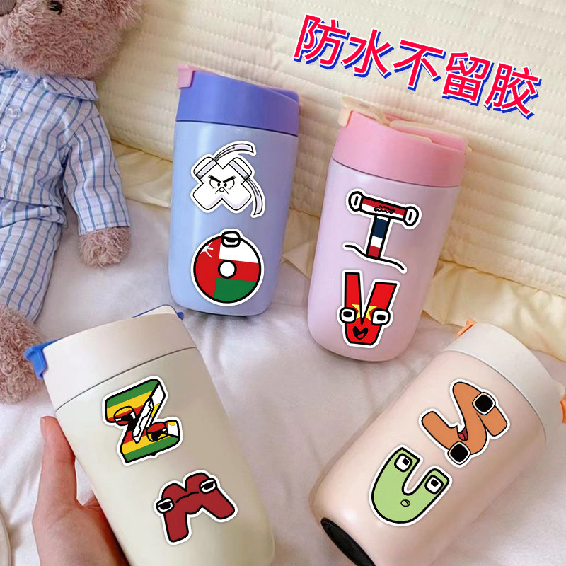 卡通英文字母单词可爱儿童学习奖励文具盒杯子笔记本防水文字贴纸