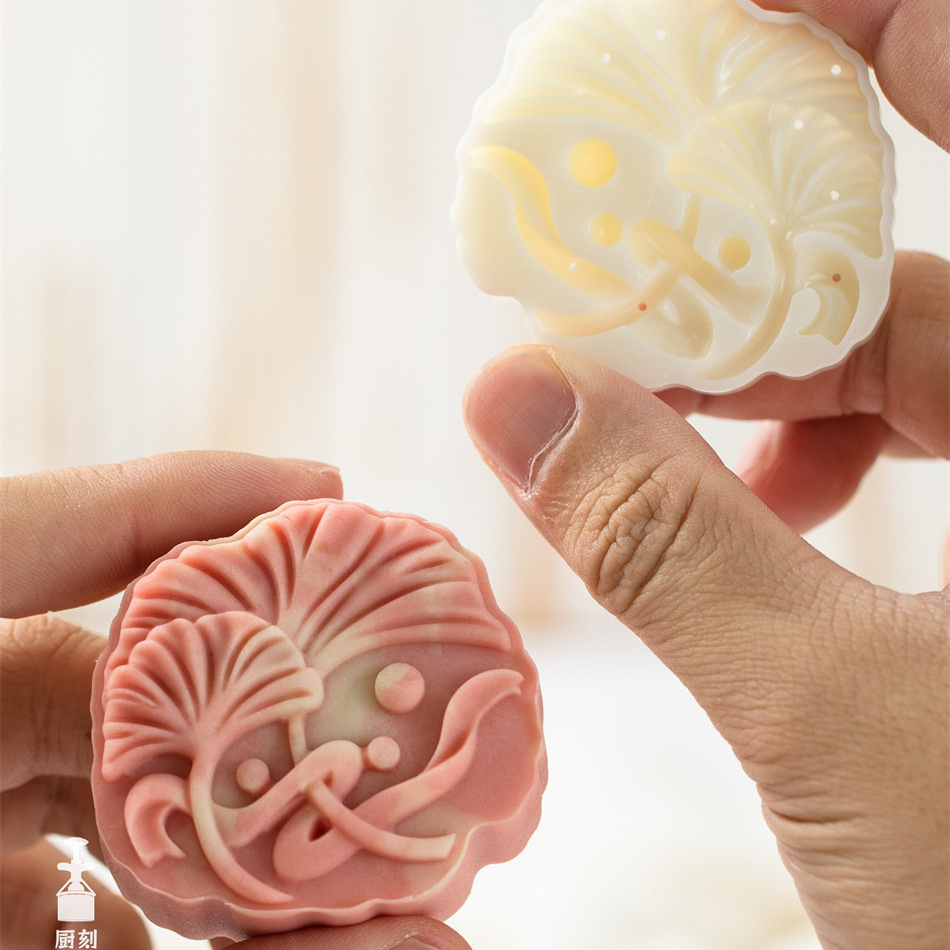 75克银杏叶月饼手工模具 立体花纹手压式绿豆糕模 - 图2