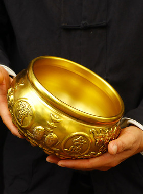 速发纯铜聚宝盆实心盆财摆件香炉八厅送礼品蝙蝠客福聚宝招存钱罐