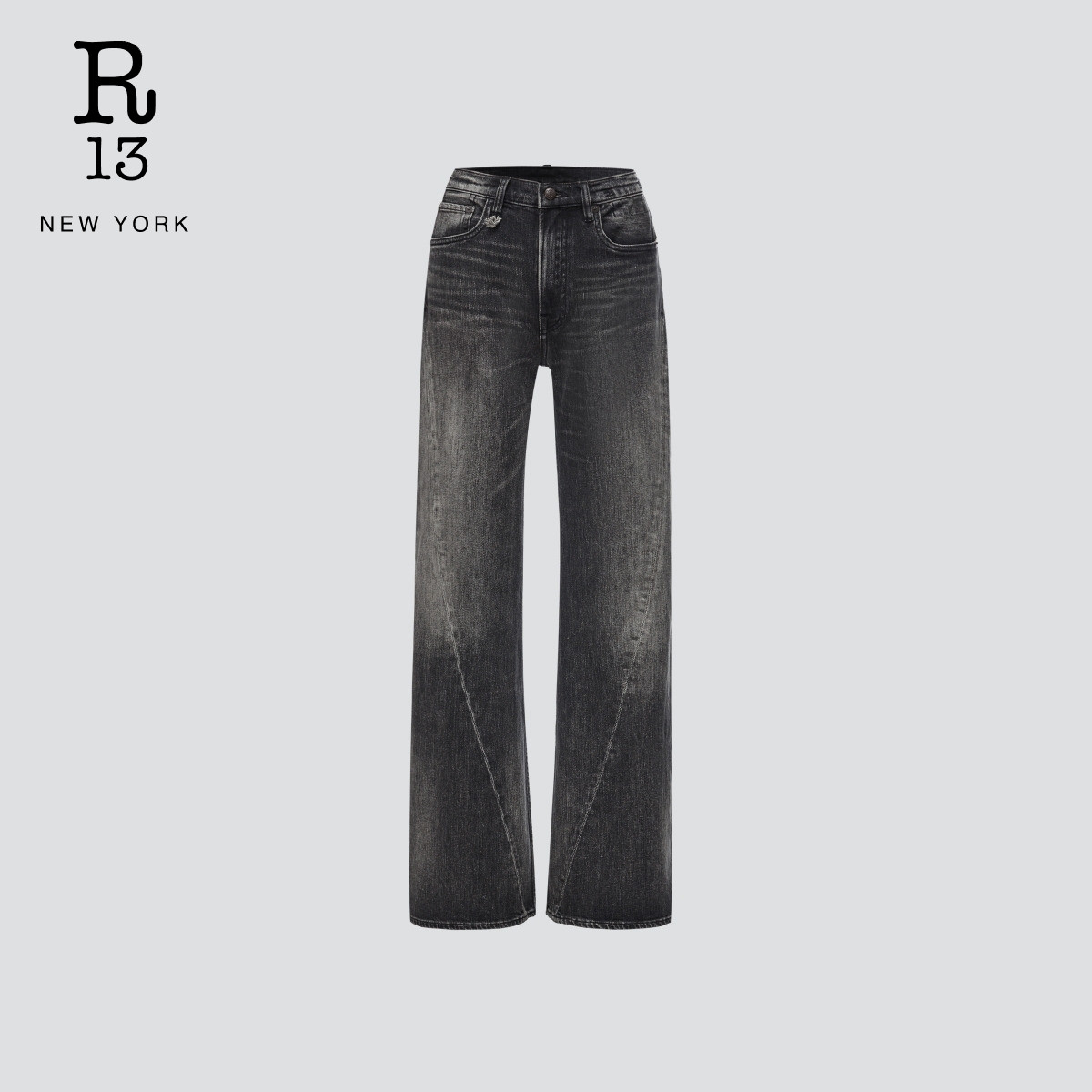 【明星同款】R13 2025秋冬新品 TWISTED SEAM黑色高腰微喇牛仔裤 - 图2