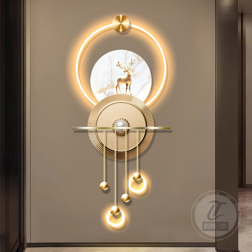 九鱼图玄关装饰画麋鹿壁画格栅装饰挂件高级感壁灯画LED发光画 - 图2