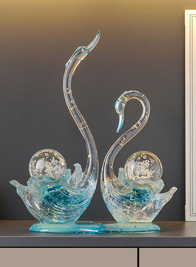 结婚礼物轻奢透明水晶天鹅摆件酒柜电视柜客厅新婚婚房装饰品礼物