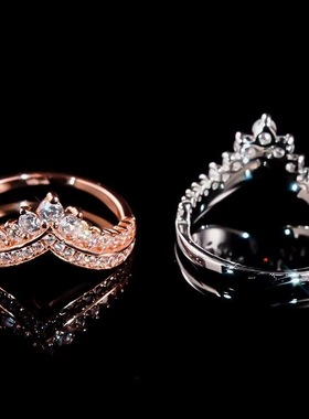 莫桑石皇冠双排心形轻奢戒指