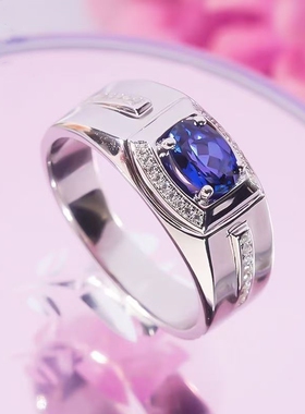 皇家蓝四爪鸽子蛋男士戒指