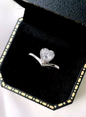 爱心钻戒女纯银心形戒指
