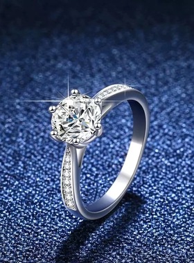 银镀金进口莫桑石微镶六爪戒指