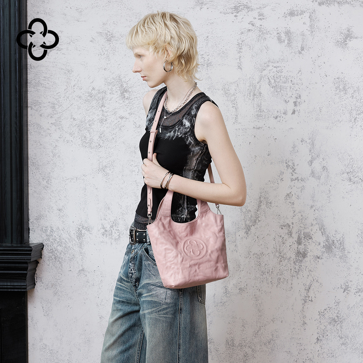 CASSILE卡思乐MINI马甲手拎包女粉色植鞣牛皮时尚褶皱手提菜篮包