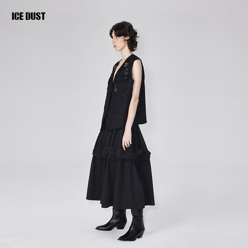 ICEDUST 24春夏新款手工绣花钉珠装饰高级感拼缝V领马甲外套女士-图0