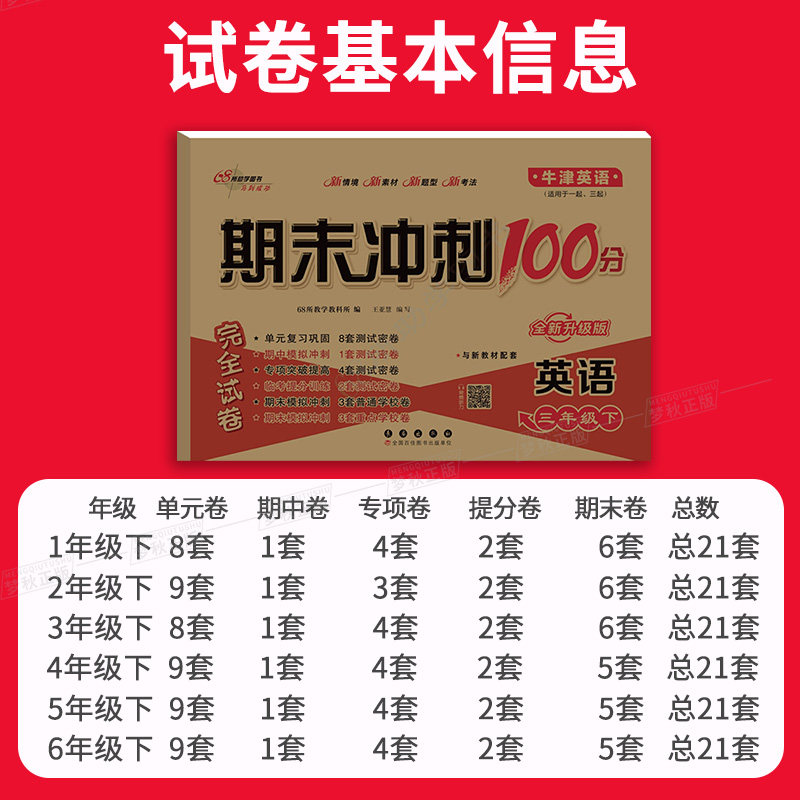 2026外研版一年级起点英语期末冲刺100分试卷测试卷全套外研社小学一二三四五六年级上册下册同步练习册一起1起配套教辅资料一百分