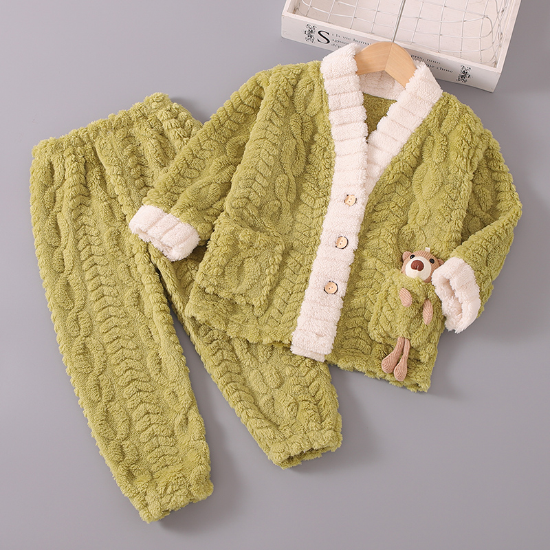 儿童睡衣秋冬季法兰绒加厚冬款男童男孩珊瑚绒宝宝女童家居服套装 - 图3