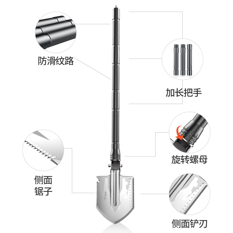 工兵铲户外多功能车载军版折叠中国军工铲德国兵工铲锰钢铁锹铲子-图0