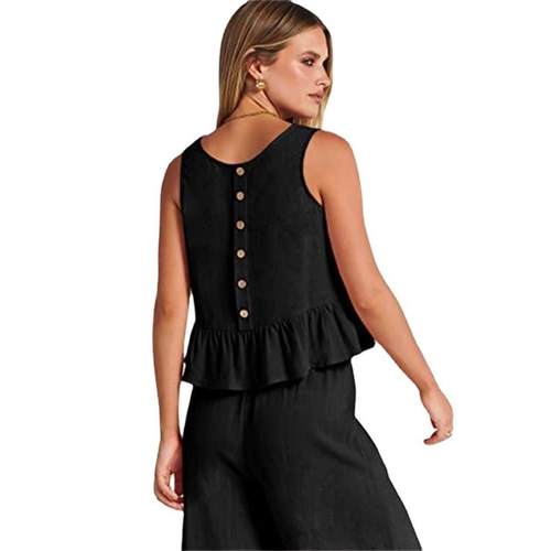 Womens Sleeveless Pleated Vest Wide Leg Cropped Pants - 图3