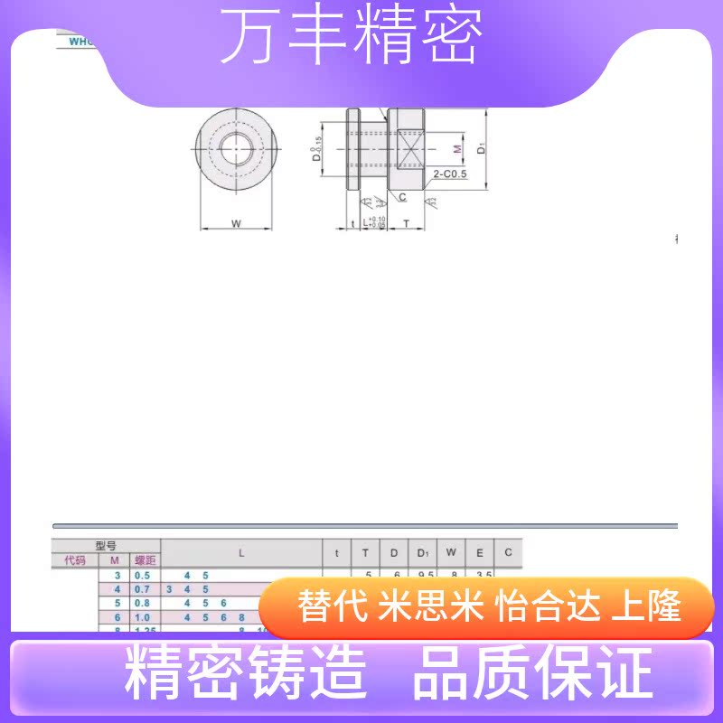 浮动接头WHC61-M6/M8/M10/M12-1.0/1.25/1.5-L8/L10 圆头内螺纹型 - 图2