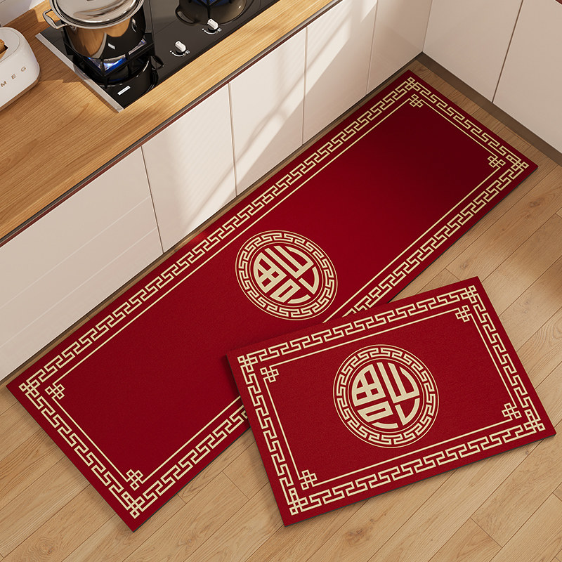 新年专用厨房地垫防滑防油可擦免洗耐脏2025新款喜庆长条红色脚垫,淘宝优惠券,粉丝福利购,淘宝优惠卷