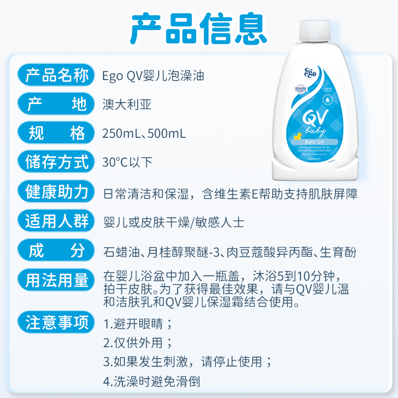 【老爸抽检】Ego Qv新生儿泡澡油宝宝沐浴保湿滋润婴儿舒缓沐浴露