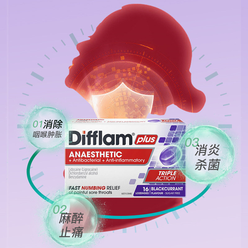 difflam加强版无糖慢性咽炎润喉糖 TomLanePharmacy海外国际耳鼻喉药品