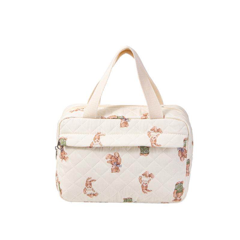 手提化妆包大容量高级感收纳包便携绗缝棉布可爱花朵ins旅行包包,淘宝优惠券,粉丝福利购,淘宝优惠卷