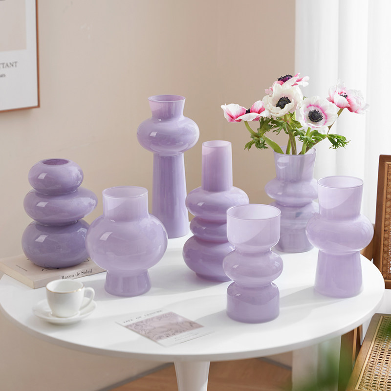 ins高级感玻璃花瓶水养鲜花客厅插花家居电视柜中古花器香芋紫色