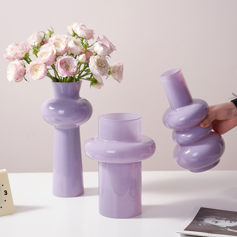 ins高级感玻璃花瓶水养鲜花客厅插花家居电视柜中古花器香芋紫色