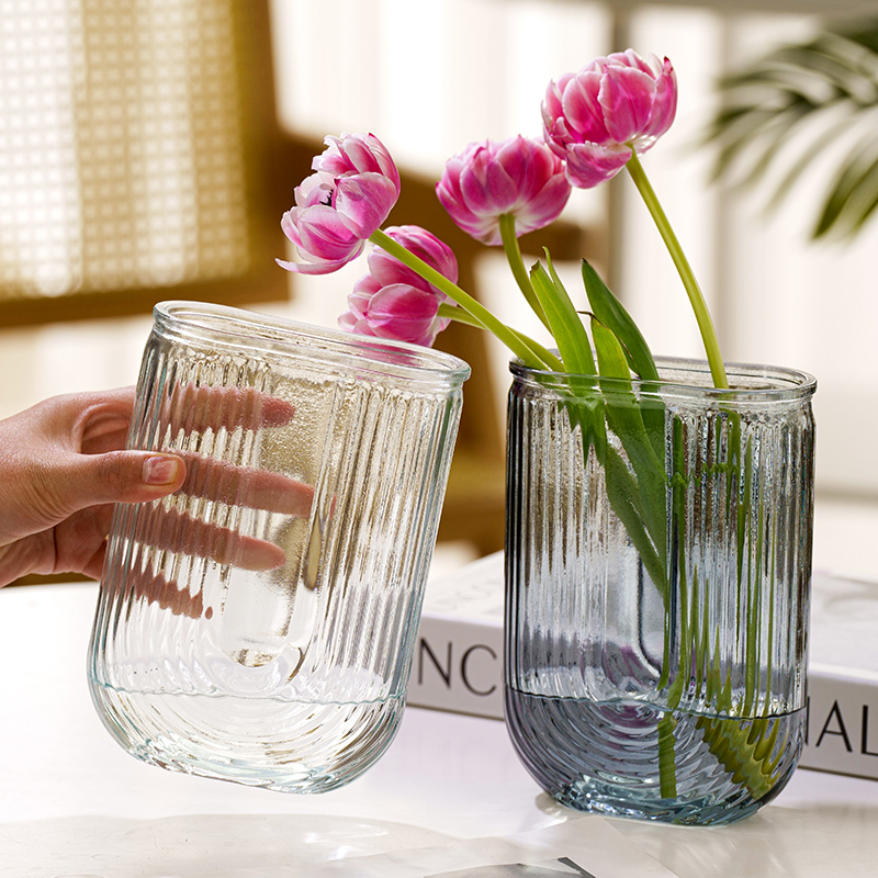 网红ins风玻璃花瓶大号U型透明水养鲜花玫瑰百合高级感客厅摆件 - 图0