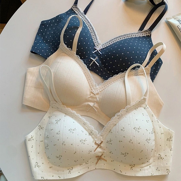 楷兰纯甜美薄款蕾丝碎花内衣女士小胸透气无钢圈收副乳少女文胸罩