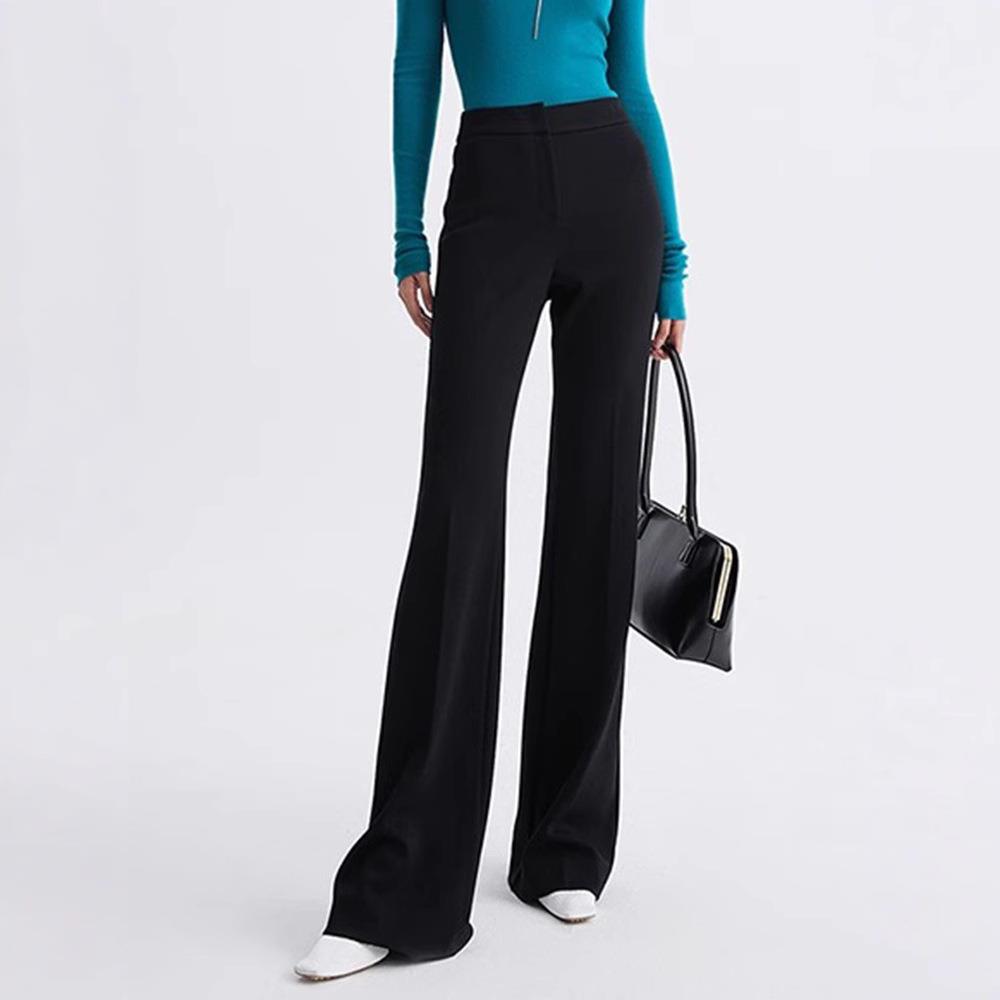 【现货】Rouje Life春夏季高级感高腰显瘦微喇休闲裤黑色喇叭裤女 - 图2