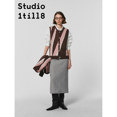 Studio1till8｜浅杂灰霜降感挺括一步裙通勤风H型长裙秋冬半身裙 - 图1