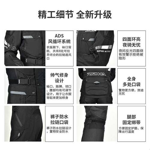RICHA鲁滨拉力服防风防水防摔四季摩托车骑行服男长途摩旅赛车服 - 图1
