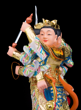树脂三头六臂娜扎三太子中坛元帅神像三面太子哪吒居家工艺品摆件