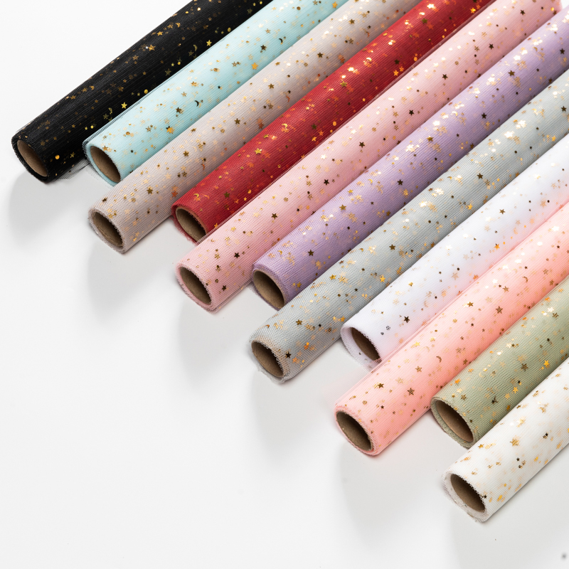 烫金星月纱鲜花花束包花网纱星星月亮纱网红花束配件花店花艺材料 - 图3