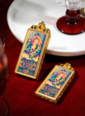 彩绘擦擦唐卡绿度母黄财五爷前世今生可定图藏式项链擦擦唐卡吊坠