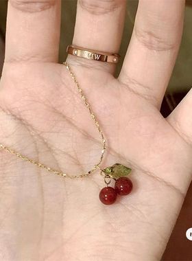 小红书博主推荐巨显白不挑人可爱车厘子樱桃项链小众设计感颈链女