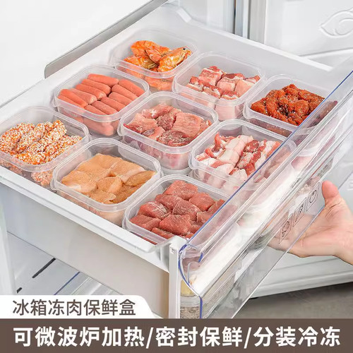 食物保鲜收纳盒蔬菜冷冻层冻肉类厨房冰箱食物带盖收纳水果可微波 - 图1